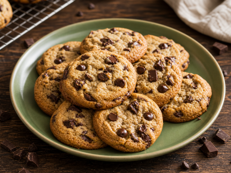 Chocolate chip cookies op een groen bord