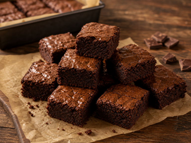 Smeuïge chocolade brownies op bakpapier